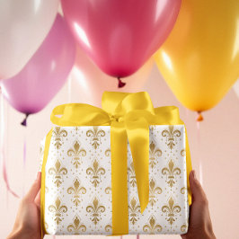Papel De Regalo Patrón sin fisuras dorado de fleur-de-lis en blanc