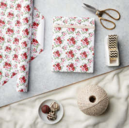 Papel De Regalo Patrón sin foco acuarela rojo y rosa floral