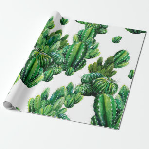 Papel De Regalo Patrón sin foco con acuarela de cactus. Cactus ill