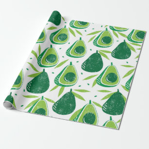 Papel De Regalo Patrón sin foco con aguacates. Sello texturado. v