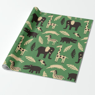 Papel De Regalo Patrón sin foco con animales africanos divertidos