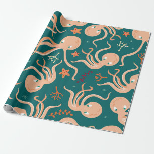 Papel De Regalo Patrón sin foco con animales submarinos, submarino