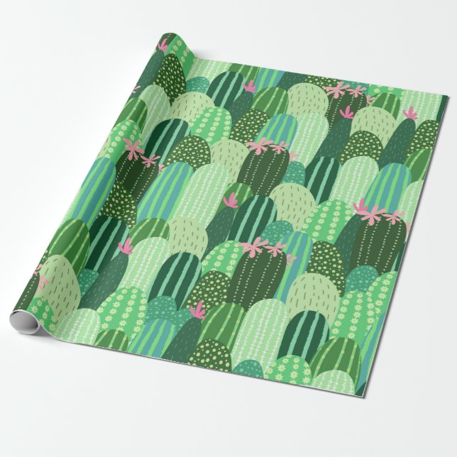 Papel De Regalo Patrón sin foco con cactus (Desenrollado)