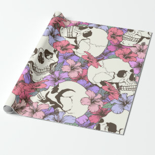 Papel De Regalo Patrón sin foco con cráneos para las flores
