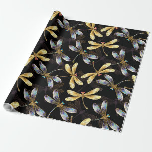 Papel De Regalo Patrón sin foco con Dragonflies dorados