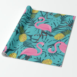 Papel De Regalo Patrón sin foco con flamencos rosados y amigo verd