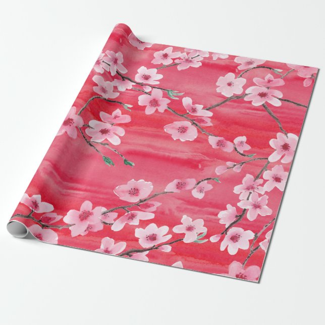 Papel De Regalo Patrón sin foco con flor de cerezo hermoso (Desenrollado)
