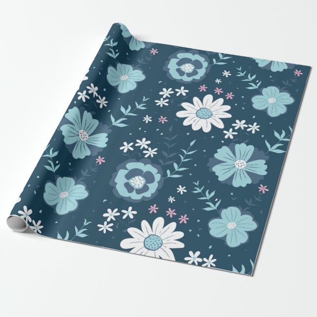 Papel De Regalo Patrón sin foco con flores azules de verano en la  (Desenrollado)