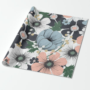 Papel De Regalo Patrón sin foco con flores delicadas dibujadas a m