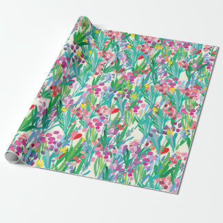 Papel De Regalo Patrón sin foco con flores, fondo de planta. El