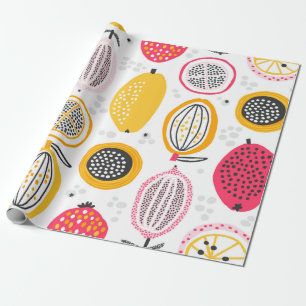 Papel De Regalo Patrón sin foco con frutos exóticos dibujados a ma