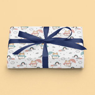 Papel De Regalo Patrón sin foco con gato kawaii