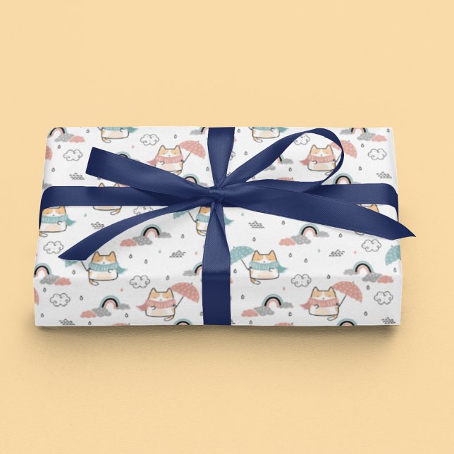 Papel De Regalo Patrón sin foco con gato kawaii (Subido por el creador)