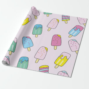 Papel De Regalo Patrón sin foco con helado lindo. Cr de hielo frut