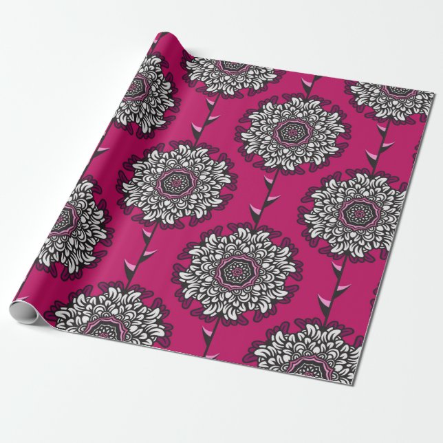 Papel De Regalo Patrón sin foco con hermosas flores gráficas (Desenrollado)