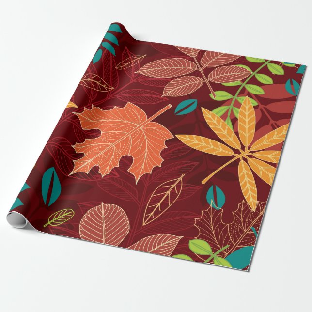 Papel De Regalo Patrón sin foco con hojas de otoño  (Desenrollado)