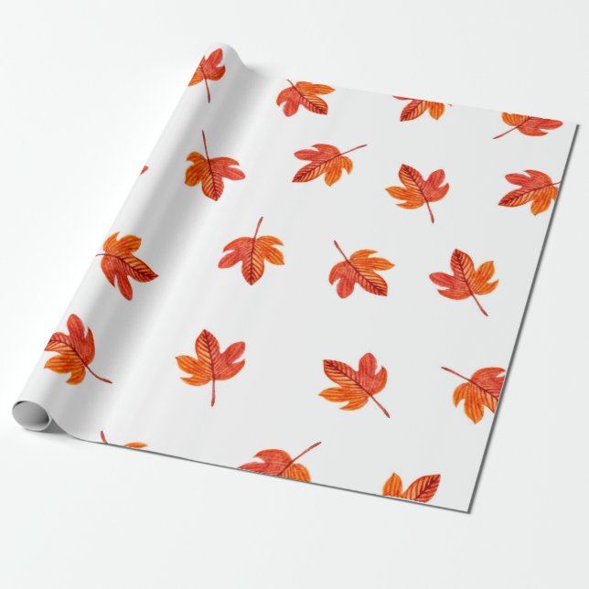 Papel De Regalo Patrón sin foco con hojas de otoño. Ha de acuarela (Desenrollado)