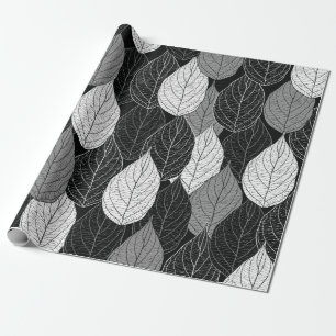 Papel De Regalo Patrón sin foco con hojas. Monocromo dibujado a ma