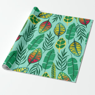 Papel De Regalo Patrón sin foco con hojas tropicales. Arte de Goua