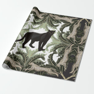 Papel De Regalo Patrón sin foco con hojas y animales tropicales
