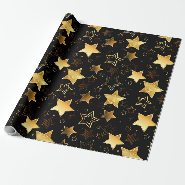 Papel De Regalo Patrón sin foco con las estrellas doradas (Desenrollado)