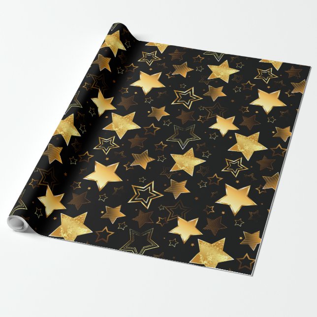 Papel De Regalo Patrón sin foco con las estrellas doradas (Desenrollado)