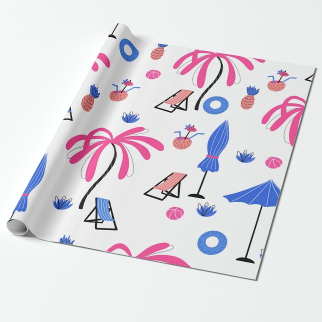 Papel De Regalo Patrón sin foco con palmeras piña cocono (Desenrollado)