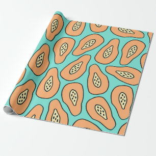 Papel De Regalo Patrón sin foco con papayas dibujadas a mano.