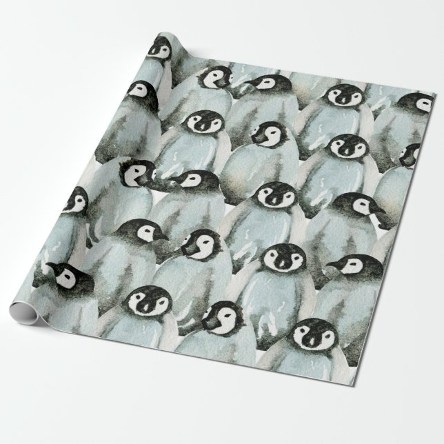 Papel De Regalo Patrón sin foco con pingüinos lindos (Desenrollado)