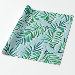 Papel De Regalo Patrón sin foco con ramas de palmera. Ha de acuare