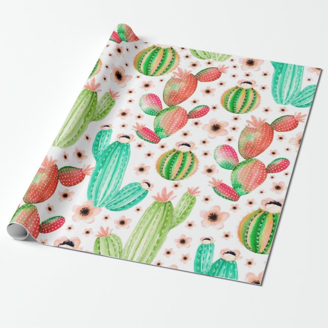 Papel De Regalo Patrón sin foco con suculentos. Curso de acuarela (Desenrollado)