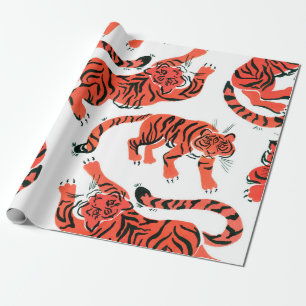 Papel De Regalo Patrón sin foco con tigres pintados en