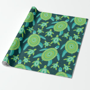 Papel De Regalo Patrón sin foco con tortugas adornadas de color ve