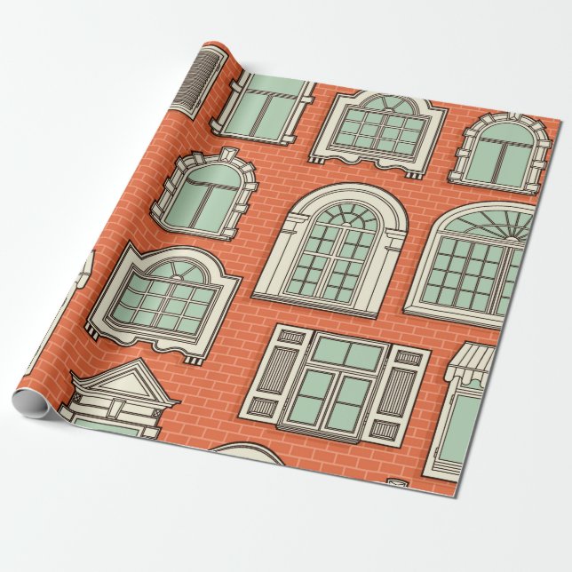Papel De Regalo Patrón sin foco con ventanas antiguas.  (Desenrollado)