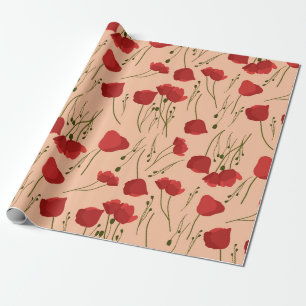 Papel De Regalo Patrón sin foco de adormidera en un fondo beige