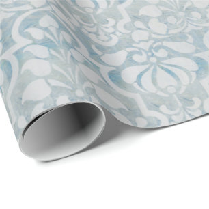 Papel De Regalo Patrón sin foco de Damask de Blue Vintage Victoria