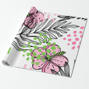 Papel De Regalo Patrón sin foco de elementos tropicales, dibujado