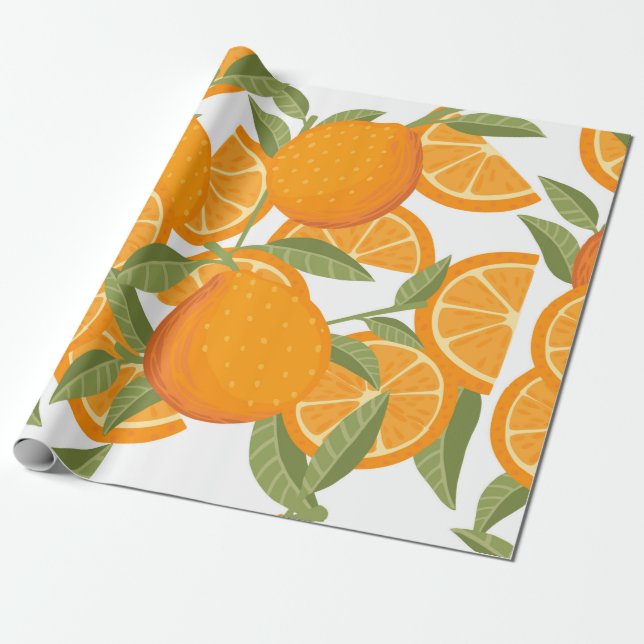 Papel De Regalo Patrón sin foco de fruta cítrica naranja amarilla  (Desenrollado)