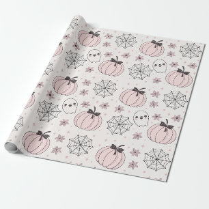 Papel De Regalo Patrón sin foco de Halloween rosa Pastel