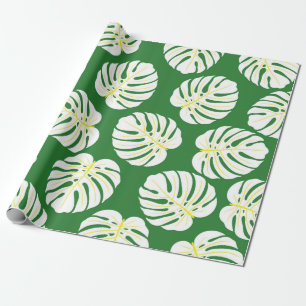 Papel De Regalo Patrón sin foco de hojas de monstera blancas en un