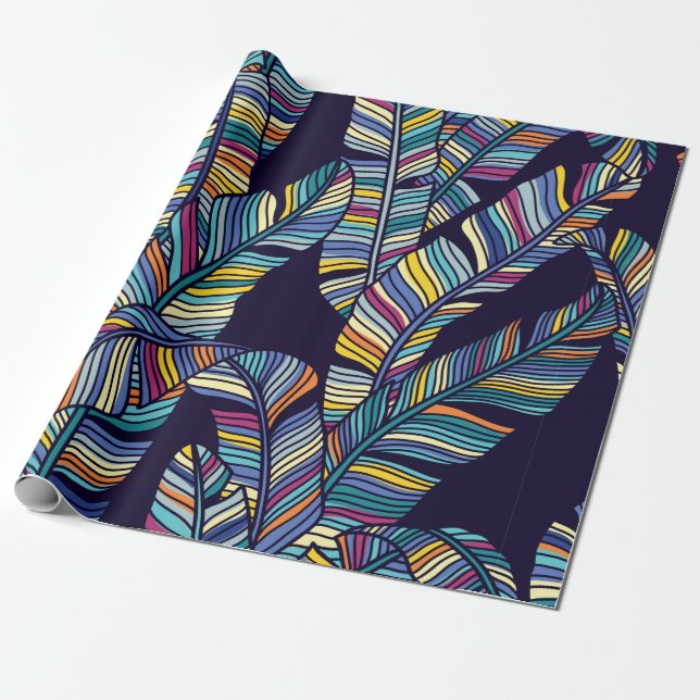 Papel De Regalo Patrón sin foco de hojas tropicales de palmas (Desenrollado)