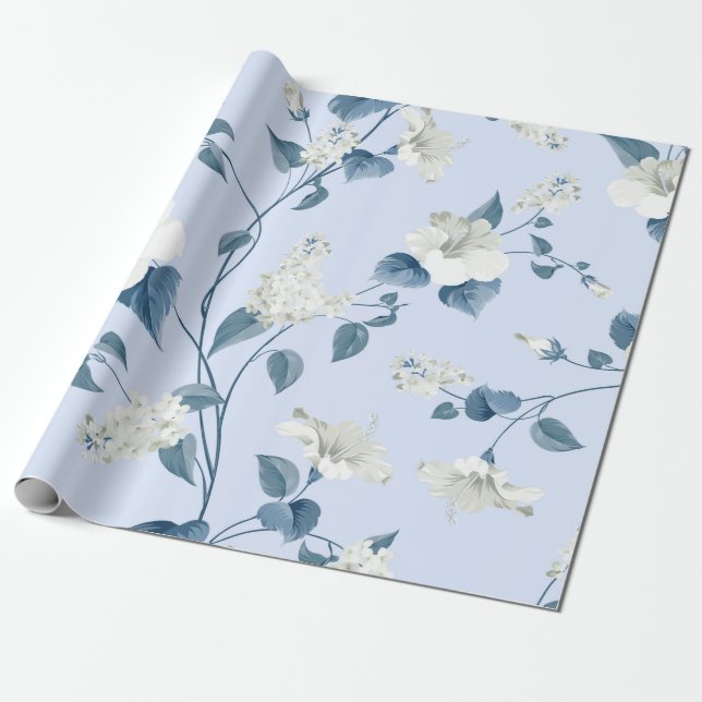 Papel De Regalo Patrón sin foco de las flores de siringa e hibisco (Desenrollado)