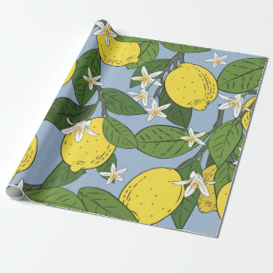 Papel De Regalo Patrón sin foco de ramas con limones, pulga verde