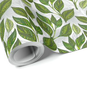 Papel De Regalo Patrón sin inconvenientes con hojas de té verdes