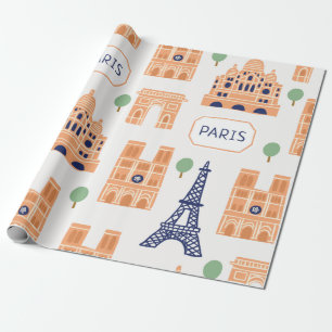 Papel De Regalo Patrón sin inconvenientes con parís de monumentos 