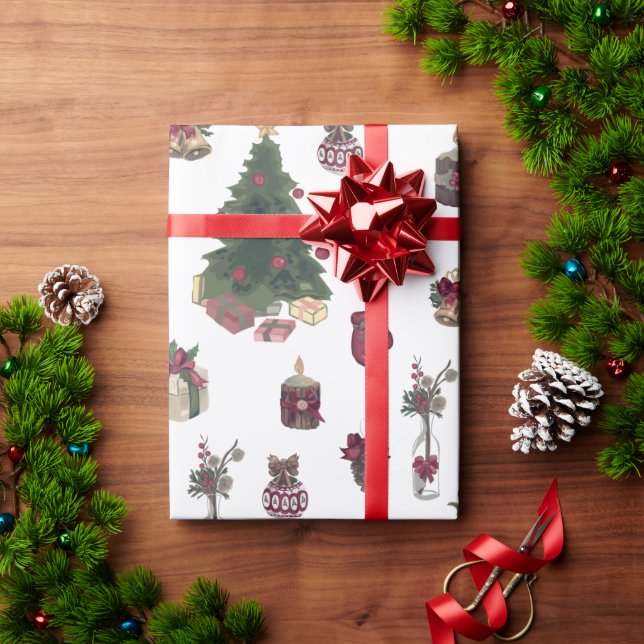 Papel De Regalo Patrón sin problemas de acuarela de Navidades ruso (Regalo de vacaciones)