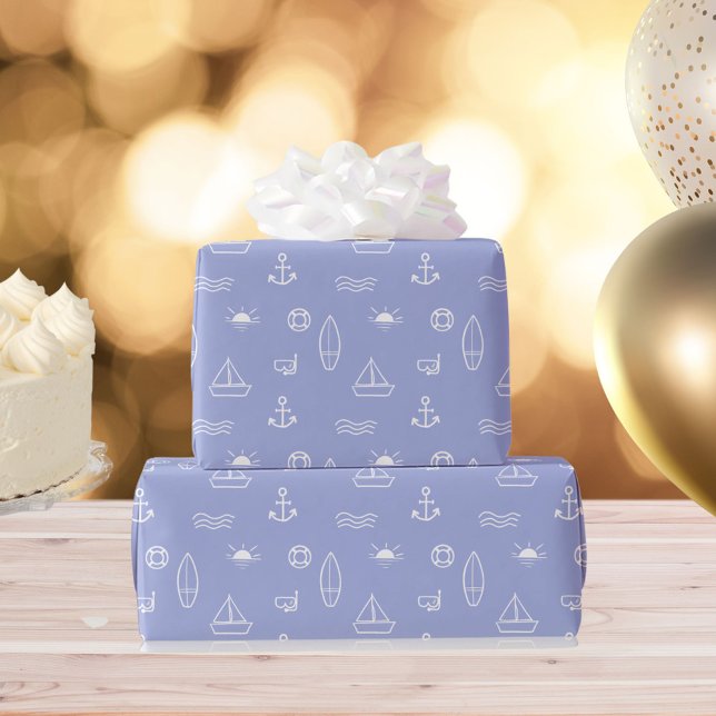 Papel De Regalo Patrón sin problemas de la Línea Azul del Océano (In situ)