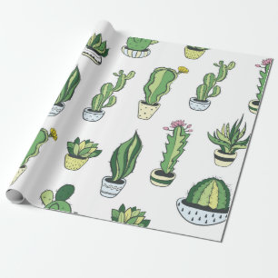 Papel De Regalo Patrón sin soldadura con cactus verdes y suculento