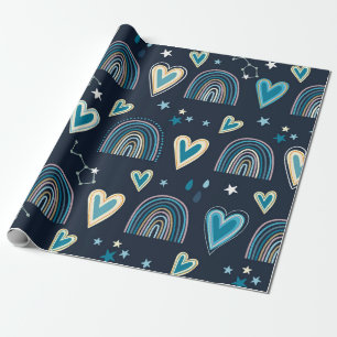 Papel De Regalo Patrón sin soldadura con corazones, arcos y celest