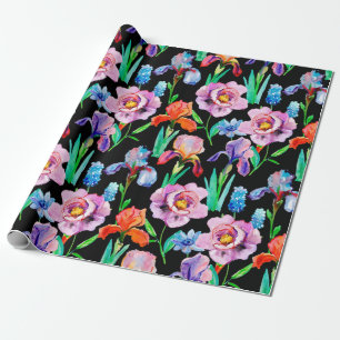 Papel De Regalo Patrón sin soldadura con flores de Iris y Peony, A